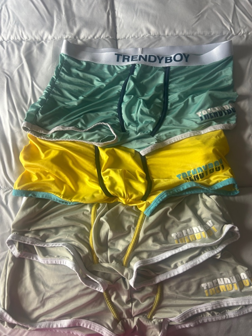 Trendy Boy Men's Boxer Briefs 4 Pack - Mint Green, Yellow, Light Gray